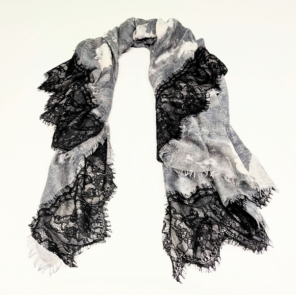 Scarf elegant with lace 49" W x 50" L - Picture 2 of 7